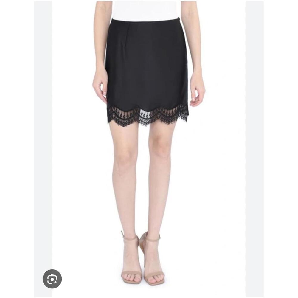 Wayf Lace Trim Satin Mini Skirt